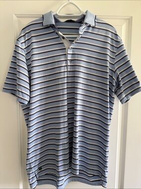 Greyson Men's Light Blue Striped Polo Shirt